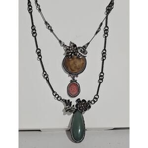 NEW Zara Flower Layered Necklaces Flower Pendant Colored Stone Whimsy Boho Fairy